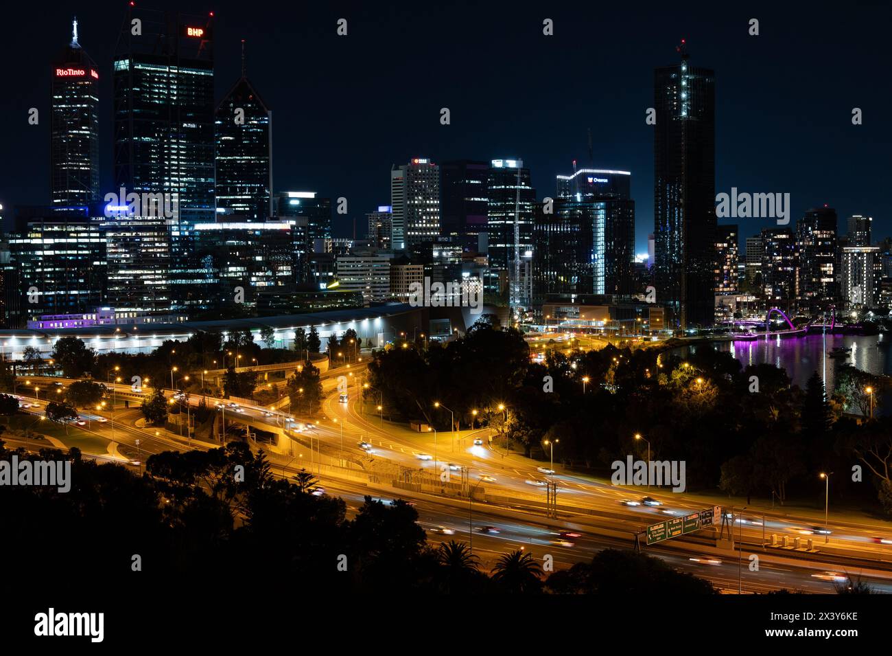 Street Lights of Perth from Kings Park Lookout WA Australia Stock Photo