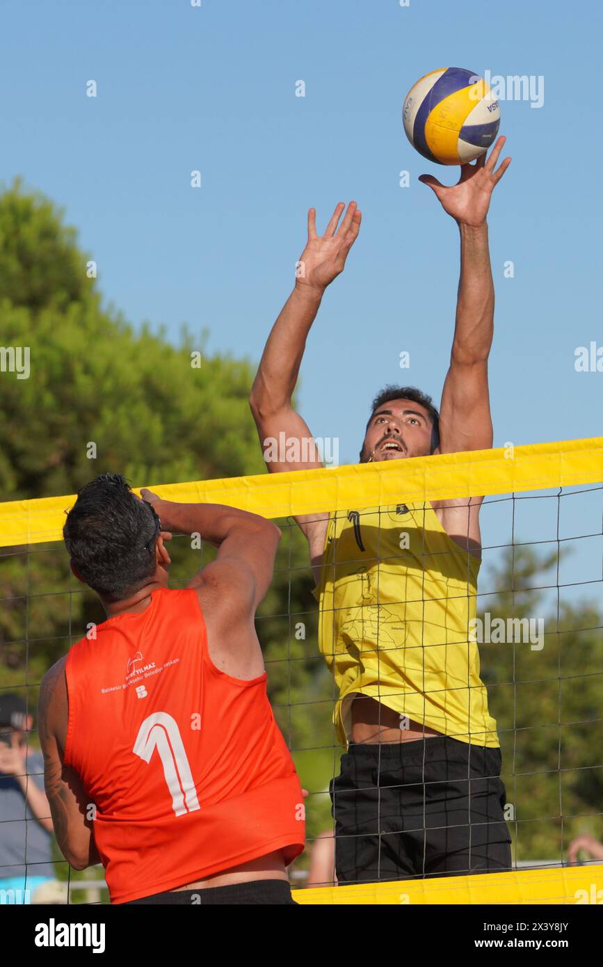 BALIKESIR, TURKIYE - JULY 09, 2023: Undefined athlete in action during Pro Beach Tour Erdek, Ocaklar Leg Stock Photo