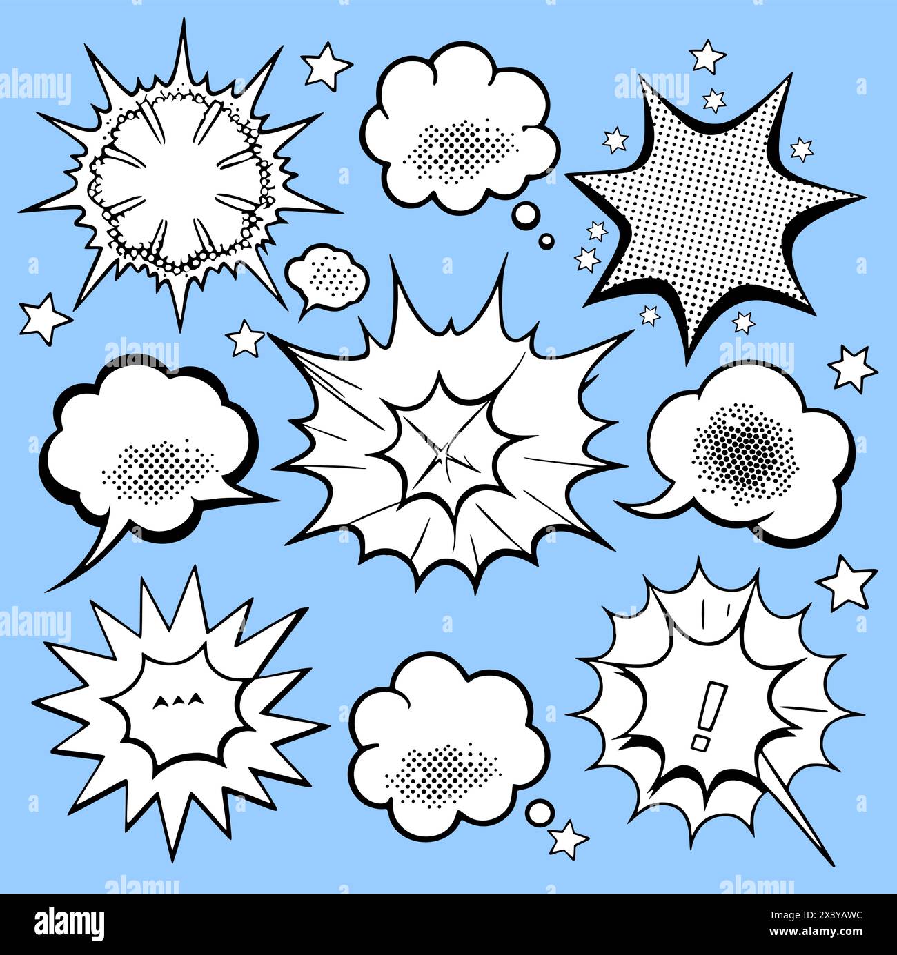 Comic speech bubbles set on a various styles of underground comix ...