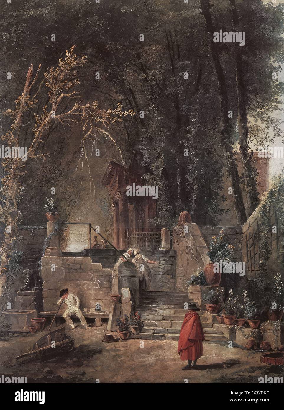 ROBERT, Hubert (b. 1733, Paris, d. 1808, Paris)  Italian Park - Oil on wood, 46 x 37 cm Museu Calouste Gulbenkian, Lisbon       --- Keywords: --------------  Author: ROBERT, Hubert Title: Italian Park Time-line: 1751-1800 School: French Form: painting Type: genre Stock Photo