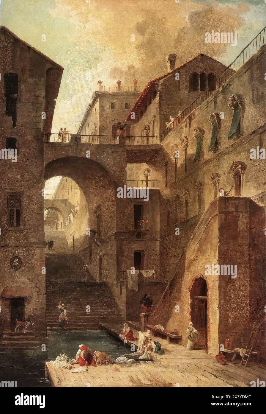 ROBERT, Hubert (b. 1733, Paris, d. 1808, Paris) Washerwomen 1796 Oil on