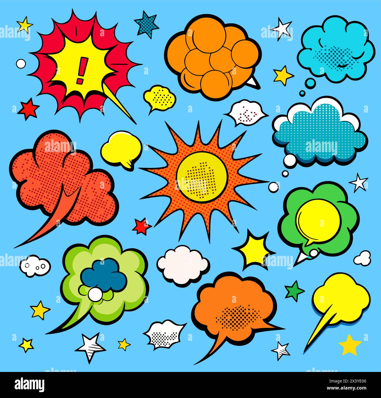 Comic speech bubbles set on a various styles of underground comix ...