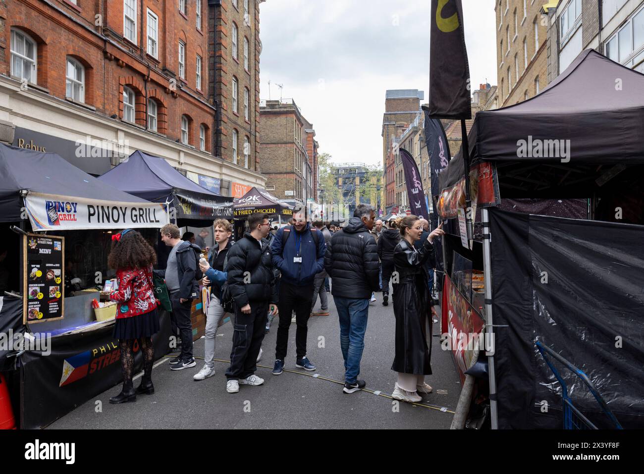 Leather Lane, a street in central London with many stalls offering ...