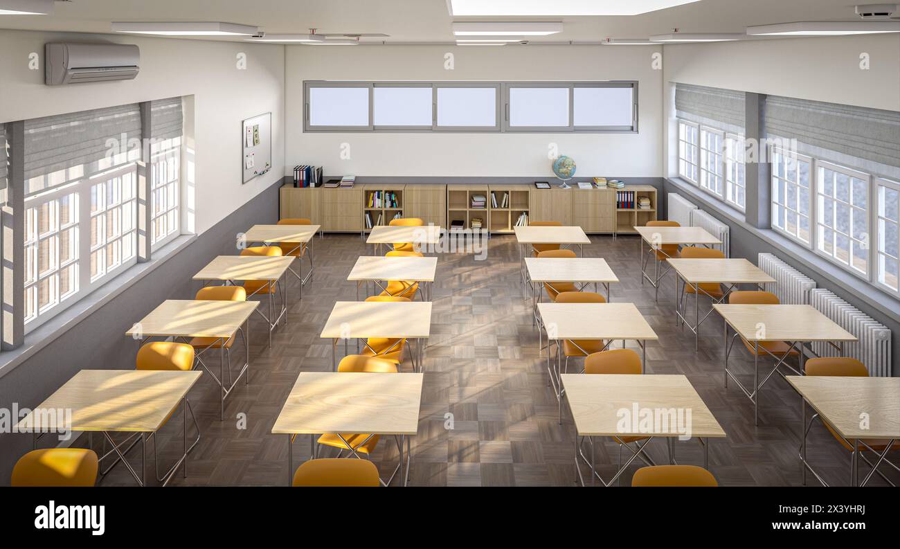 contemporary classroom interior, concept of education. 3d render Stock Photo