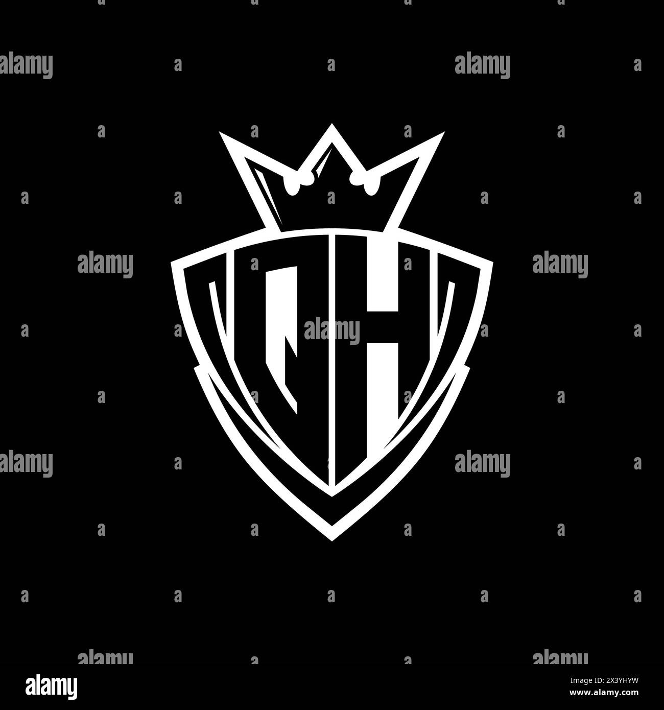 QH Bold letter logo with sharp triangle shield shape with crown inside ...