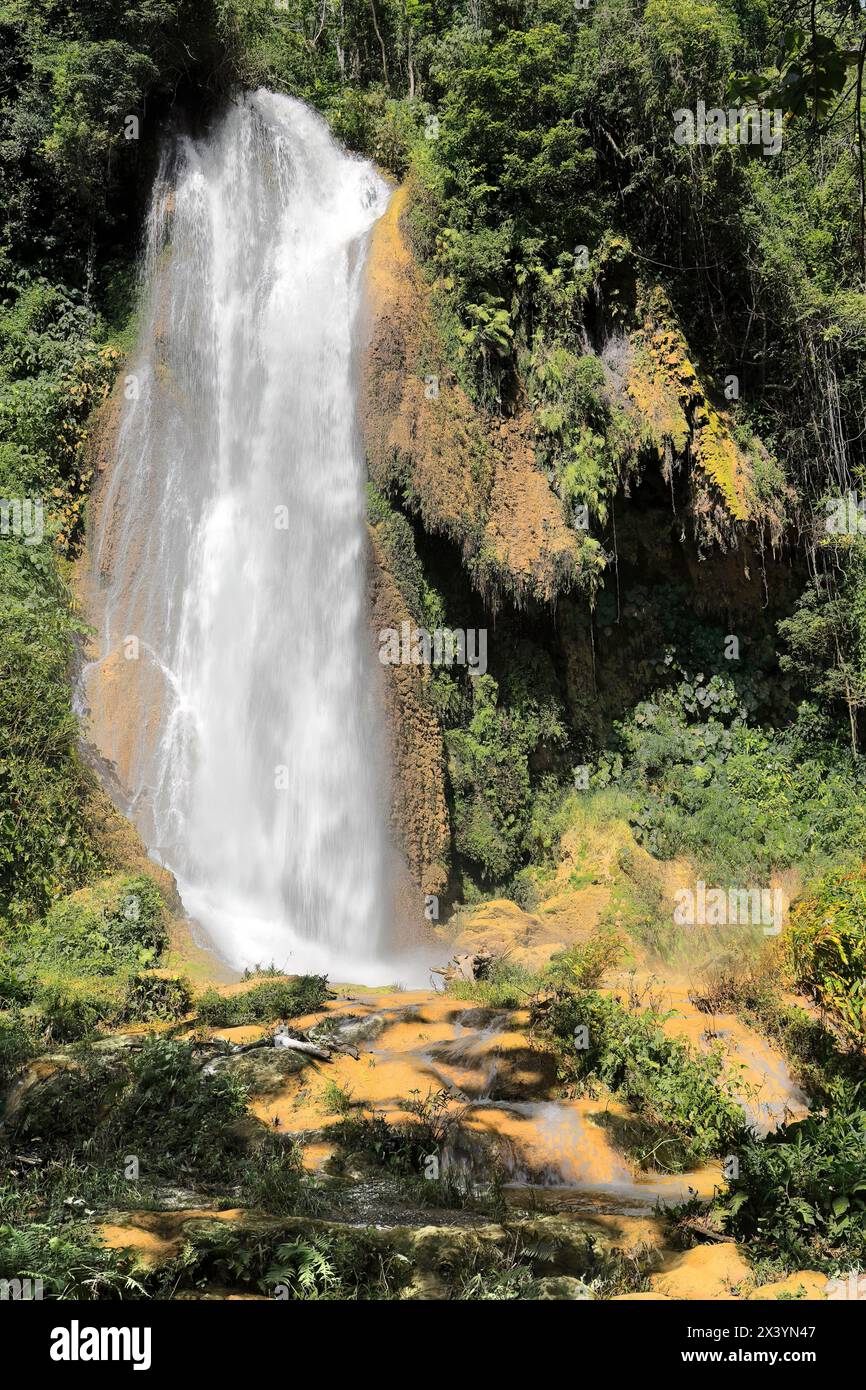 217 Salto El Rocio Waterfall right branch, Centinelas del Rio Melodioso Hike, Guanayara Park, Sierra de Escambray Mountains. Cienfuegos Province-Cuba. Stock Photo
