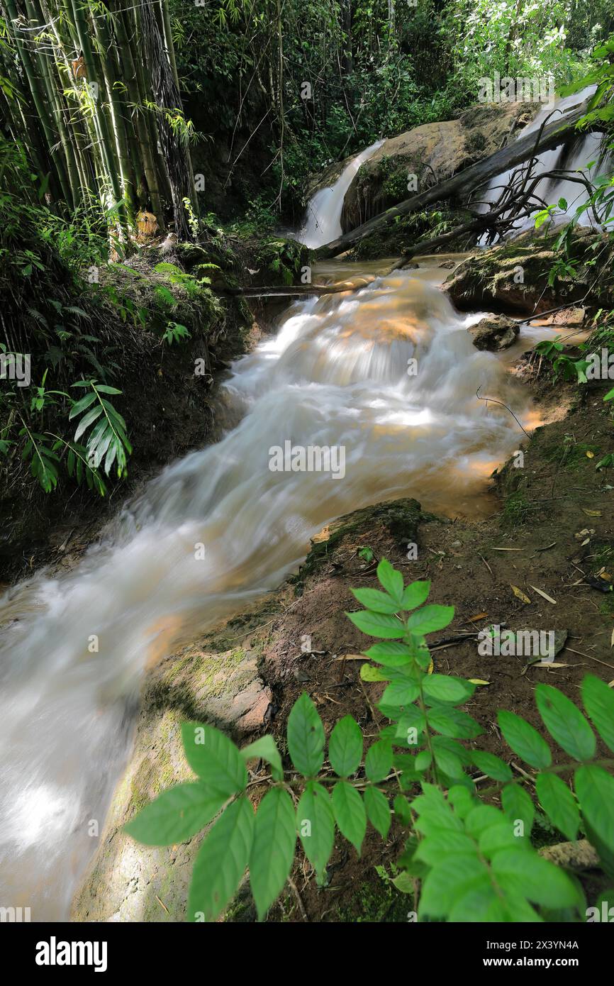 218 Small waterfall and rapids in the forest, Centinelas del Rio Melodioso Hike, Guanayara Park, Sierra Escambray Mountains. Cienfuegos Province-Cuba. Stock Photo