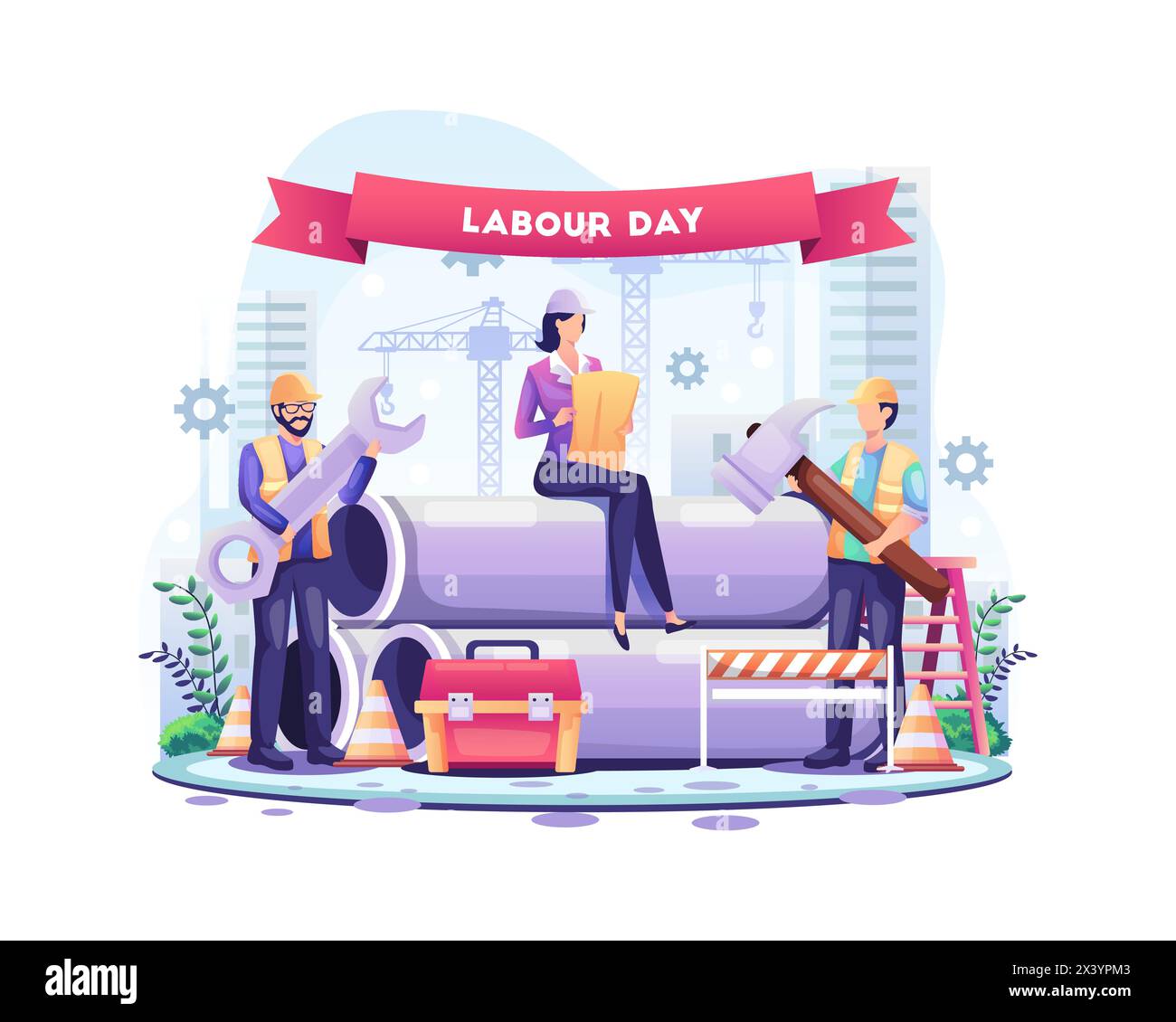 Happy Labour day. Construction workers are working on Labour Day On 1 May. vector illustration Stock Vector