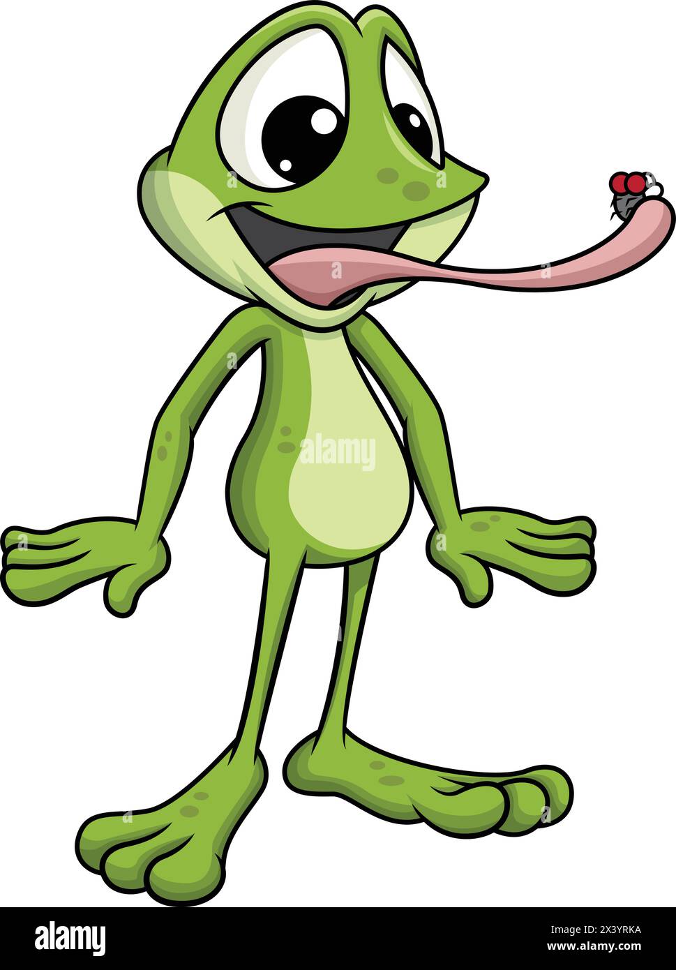 Frog mascot catching fly vector cartoon clip art Stock Vector