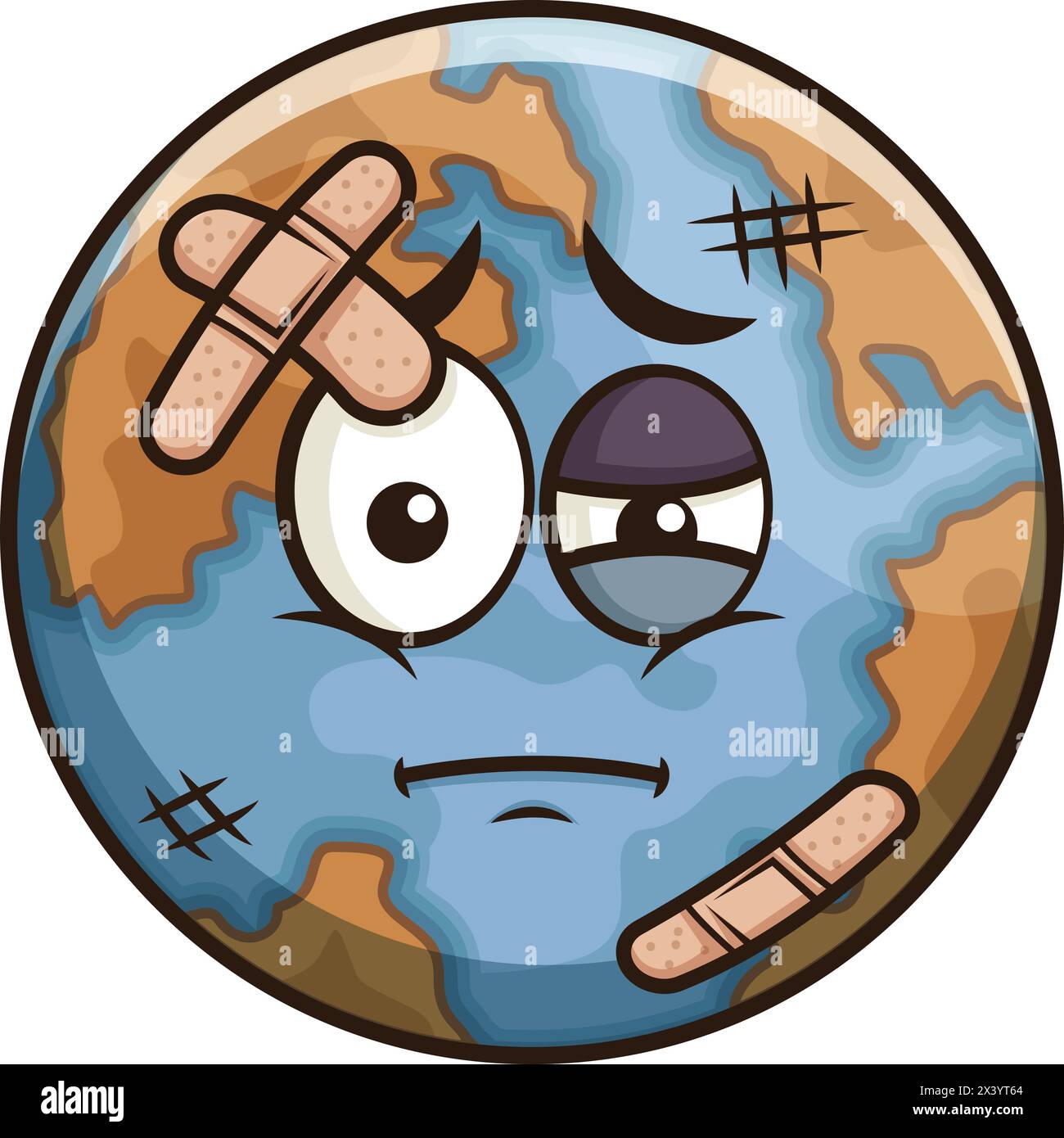 Injured planet Earth with sad face vector cartoon clip art Stock Vector