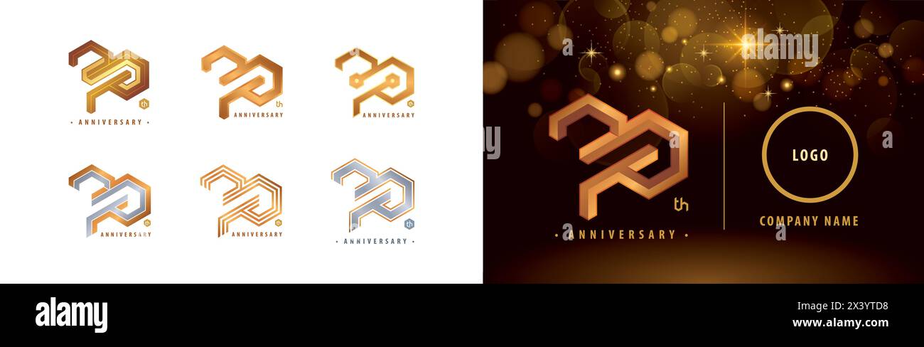 Set of 70th Anniversary logotype design, Seventy years anniversary celebration. Hexagon Infinity logo, 70 Years Celebrating Anniversary Logo silver an Stock Vector