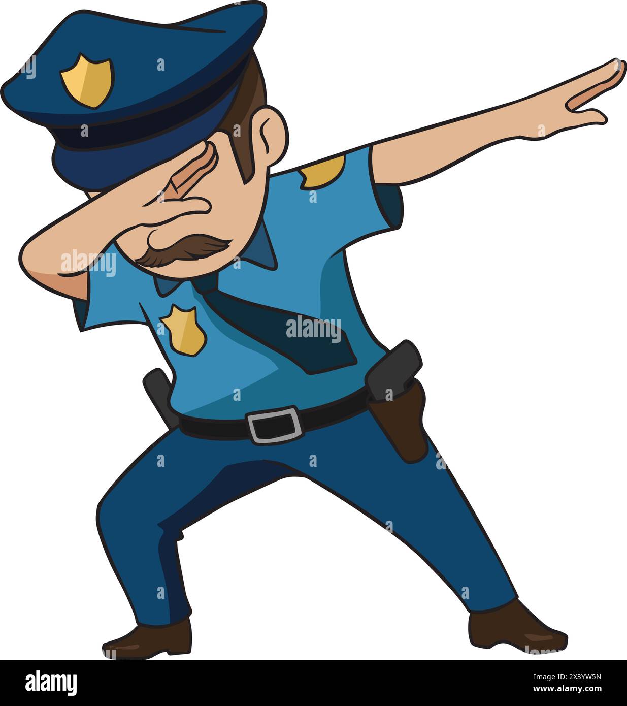 Dabbing police officer with moustache vector cartoon clip art Stock Vector