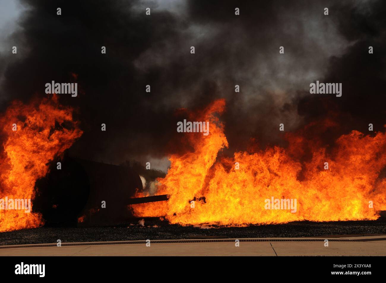 Plane Crash Simulator Burning, Texas Stock Photo