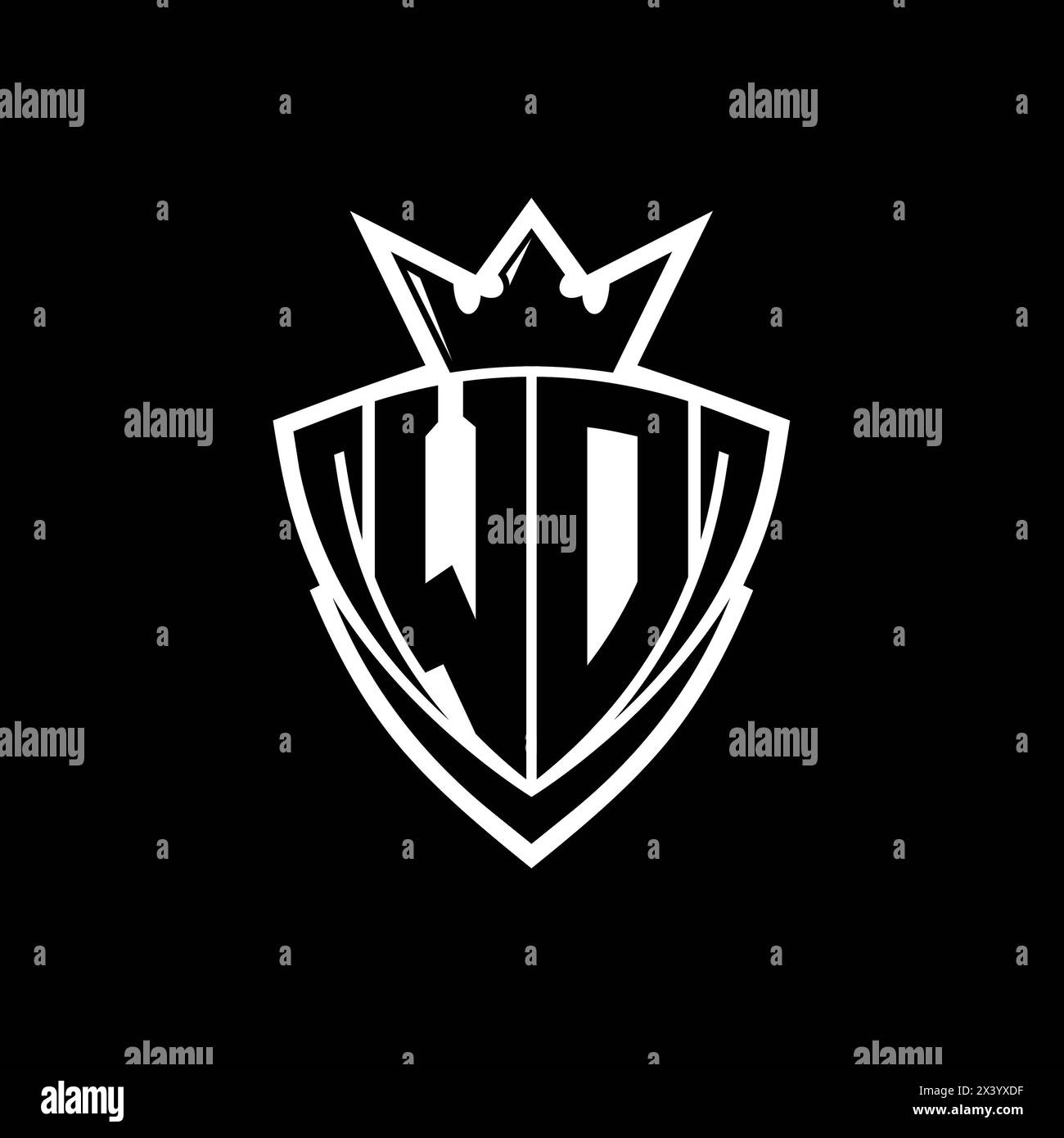 WD Bold letter logo with sharp triangle shield shape with crown inside ...
