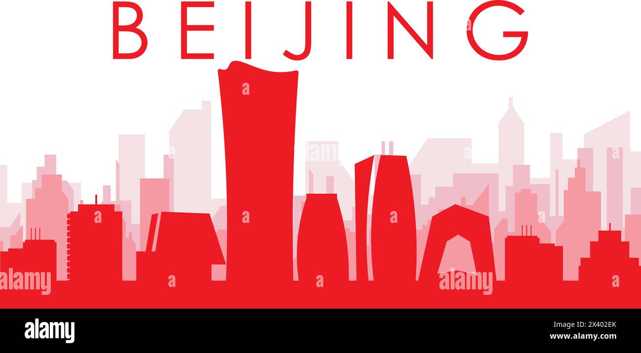 Red panoramic city skyline poster of BEIJING, CHINA Stock Vector