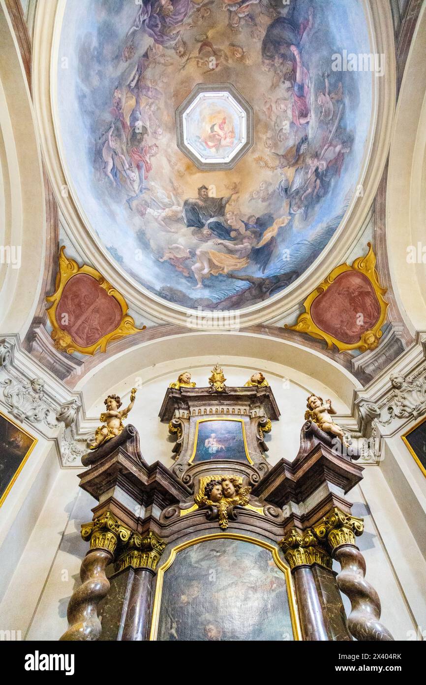 Interior dome of the Chapel of St. John of Nepomuk inside the St. George's Basilica, Prague Castle, Prague, Czech Republic Stock Photo