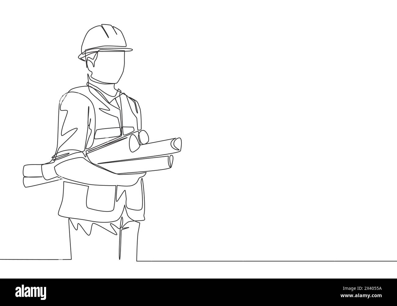 Single continuous line drawing of young attractive architecture holding