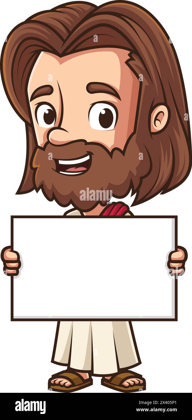 Jesus holding blank sign vector cartoon clip art Stock Vector
