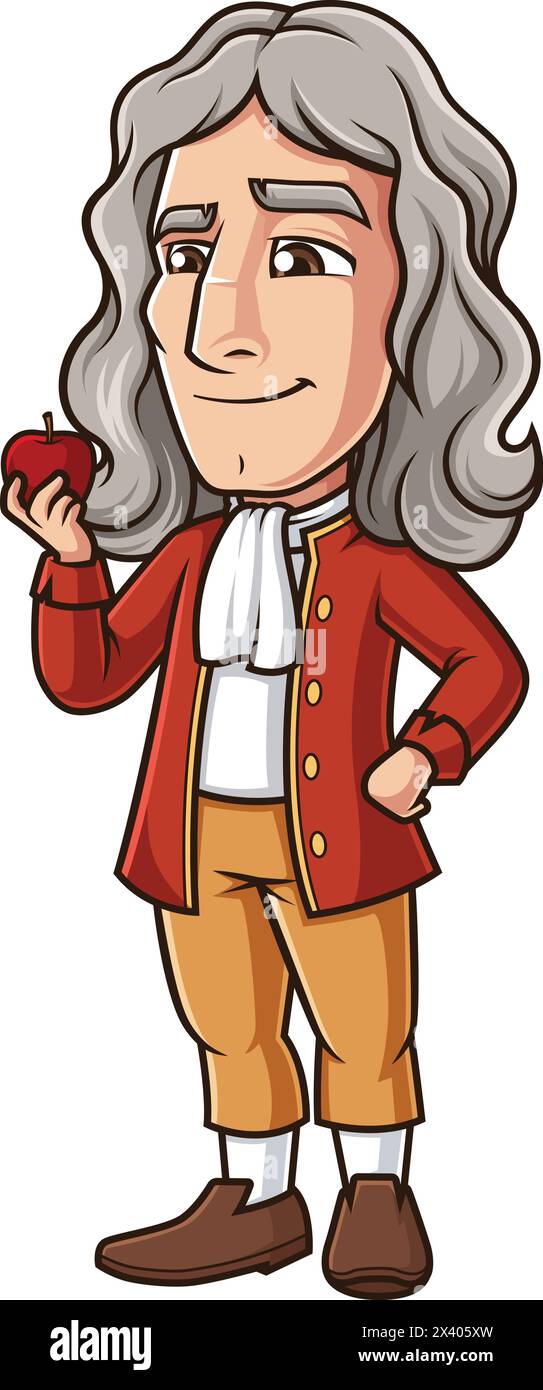 Isaac Newton holding an apple vector cartoon clip art Stock Vector
