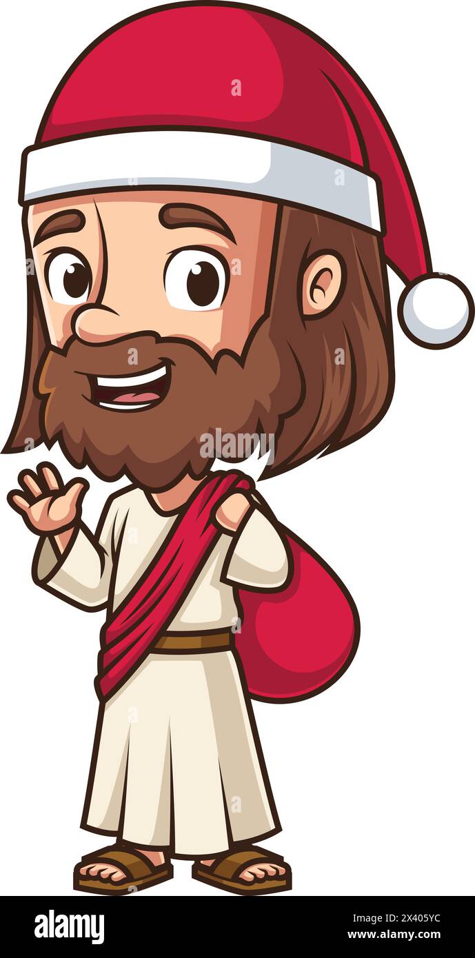 Jesus dressed as santa claus vector cartoon clip art Stock Vector