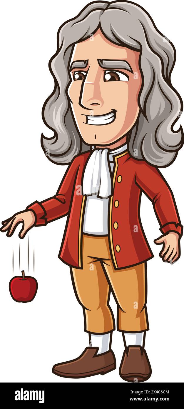 Isaac Newton dropping an apple vector cartoon clip art Stock Vector
