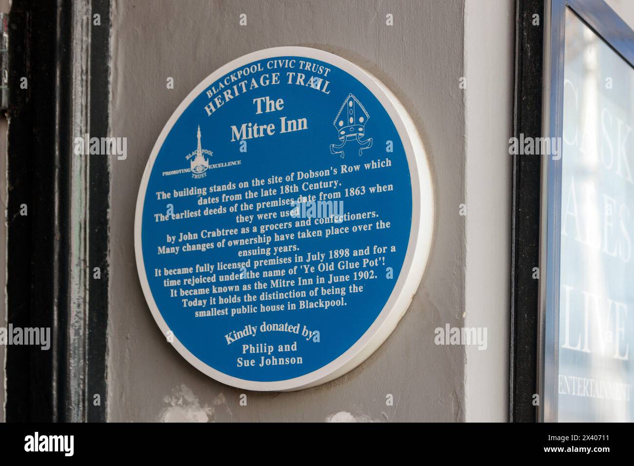 The Mitre Inn blue plaque, Blackpool. Stock Photo