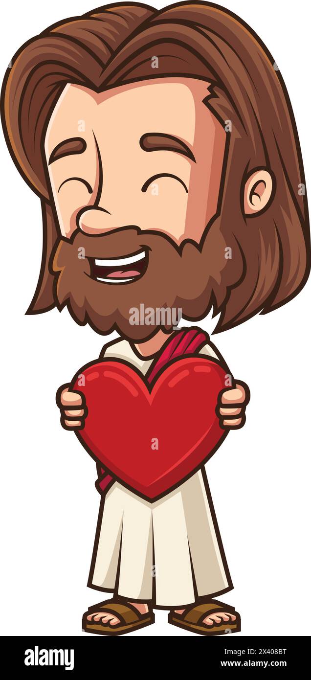 Jesus holding heart vector cartoon clip art Stock Vector