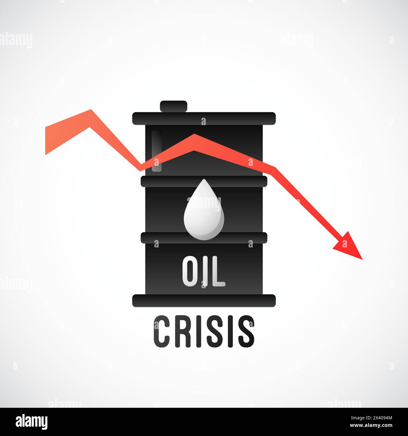 Oil crisis flat design with barrel and red down arrow showing a decline ...