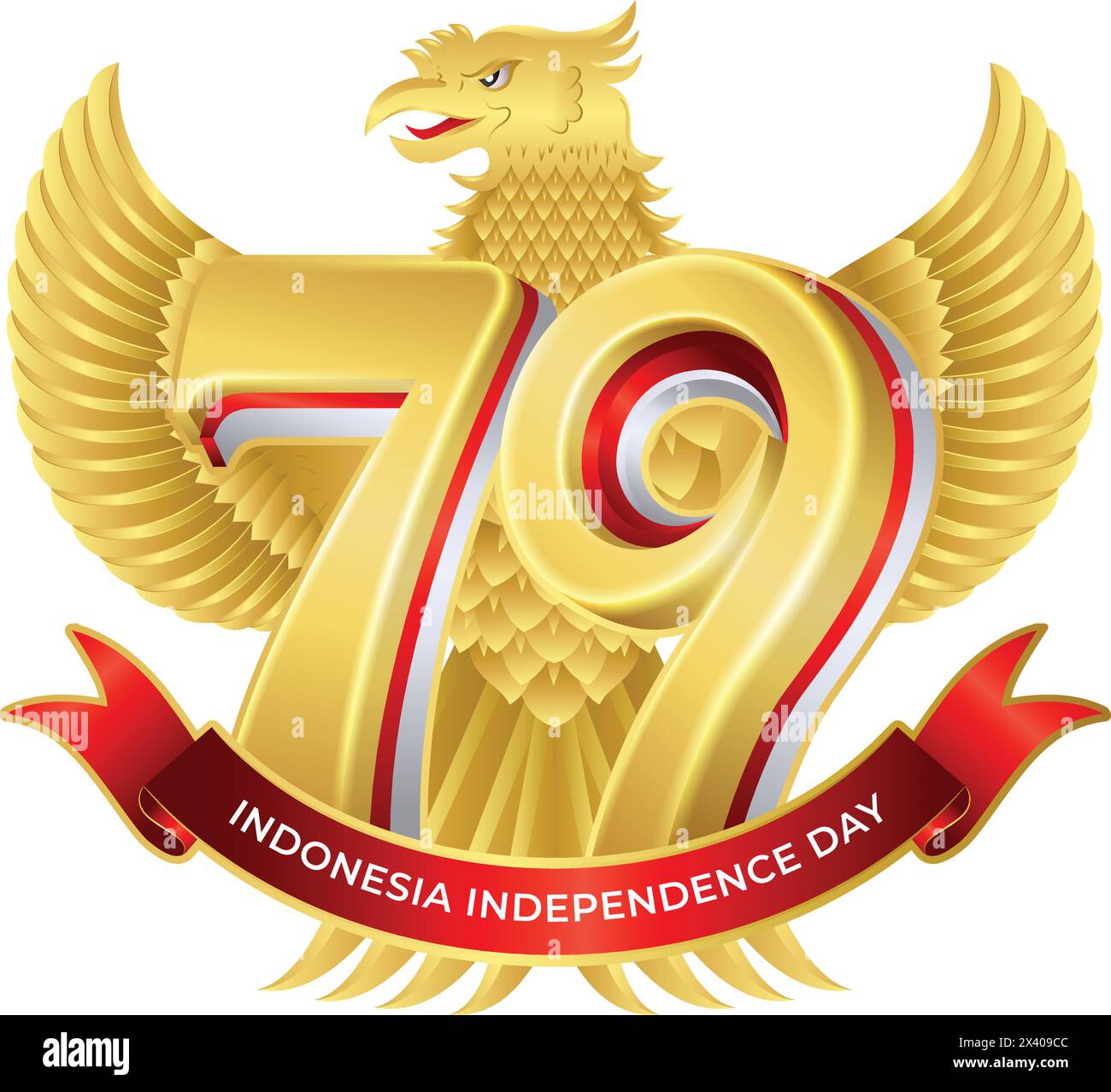 Golden 79th indonesia independence day, Dirgahayu republik indonesia ke 79 with golden garuda vector Stock Vector