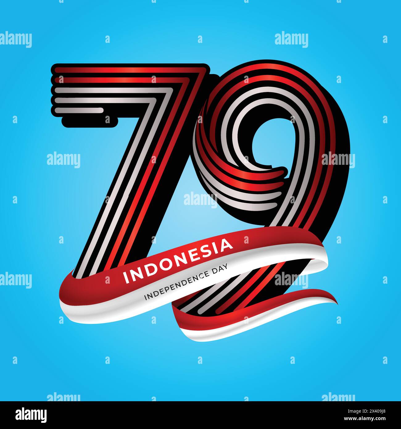 HUT RI KE 79 vector logo with modern line design and indonesian flag Stock Vector