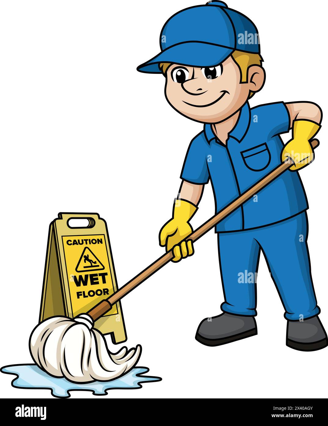 Man mopping the floor vector cartoon clip art Stock Vector Image & Art