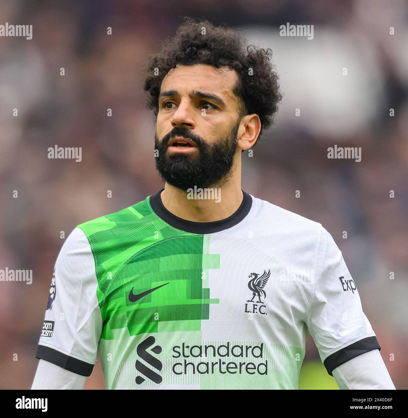 27 Apr 2024 - West Ham United v Liverpool - Premier League - London Stadium. Liverpool's Mo Salah in action.  Picture : Mark Pain / Alamy Live News Stock Photo