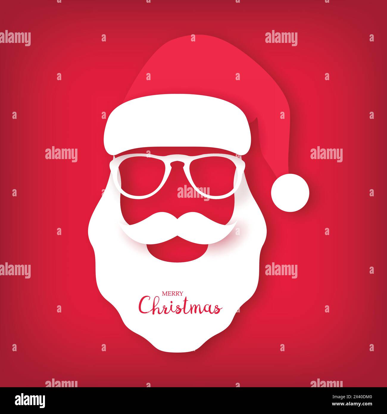Christmas card, Santa Claus wearing glasses. Paper art style. Vector illustration. Stock Vector