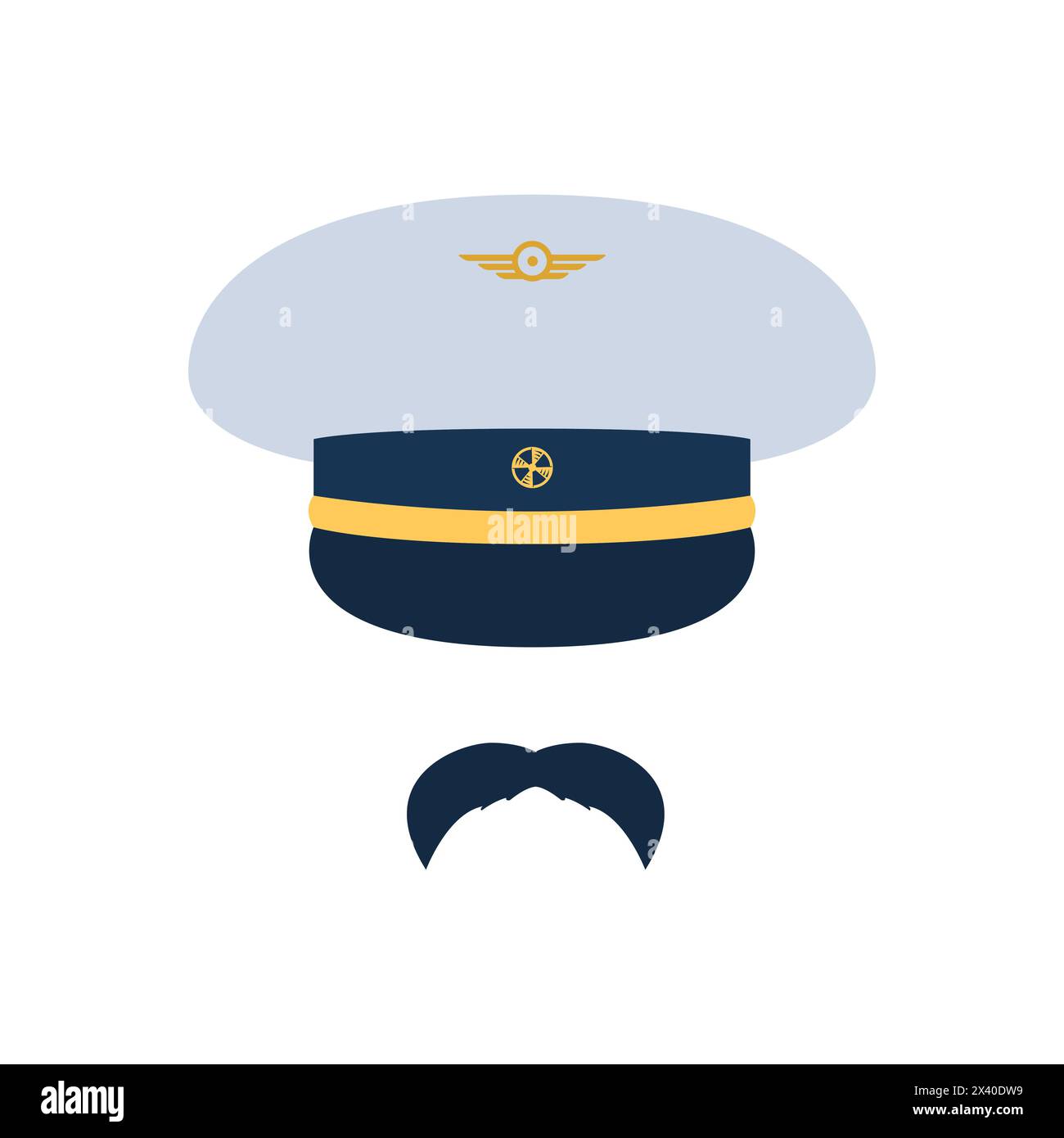 Pilot aviator. Pilot hat and mustache. Vector illustration. Stock Vector