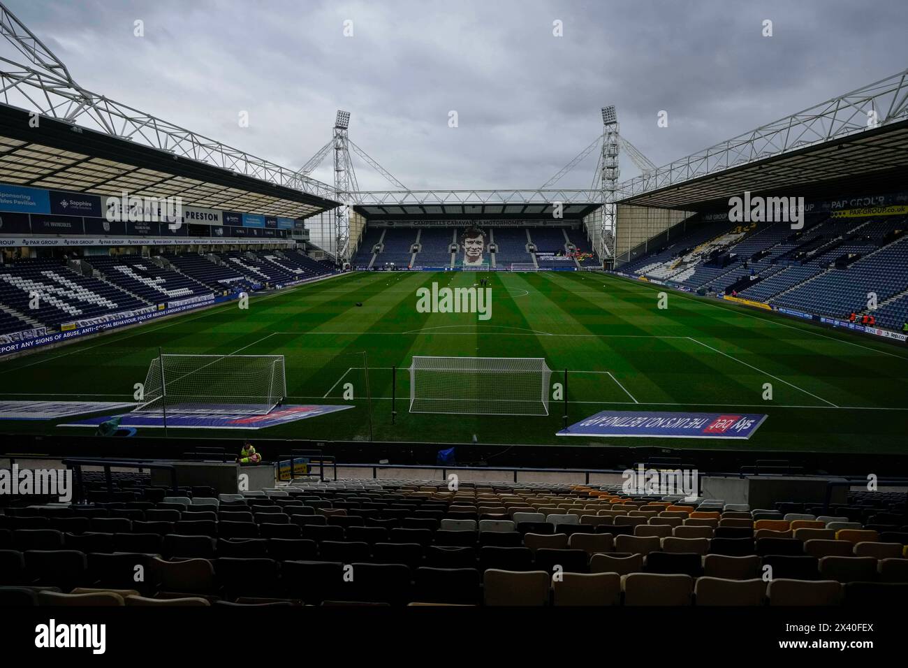A general view of Deepdale, home of Preston North End before the Sky Bet Championship match Preston North End vs Leicester City at Deepdale, Preston, United Kingdom, 29th April 2024  (Photo by Steve Flynn/News Images) Stock Photo