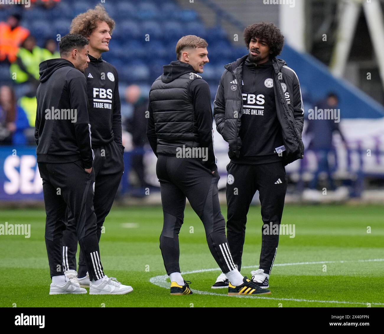 Leicester City players inspects the pitch before the Sky Bet Championship match Preston North End vs Leicester City at Deepdale, Preston, United Kingdom, 29th April 2024  (Photo by Steve Flynn/News Images) Stock Photo