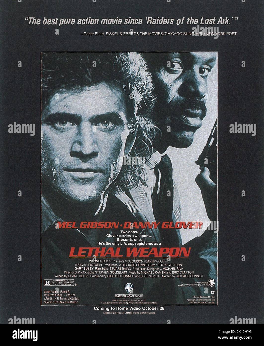 1987 Lethal Weapon original movie poster, Director Richard Donner. with Mel Gibson and Danny
