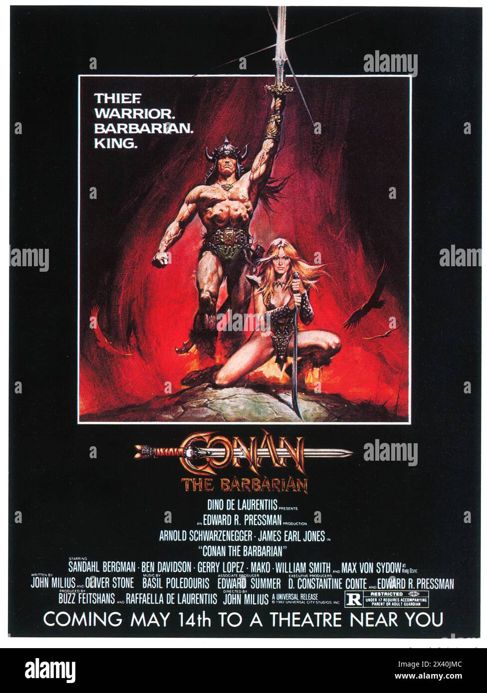 1982 Conan the Barbarian film poster release - with Arnold Schwarzenegger Stock Photo