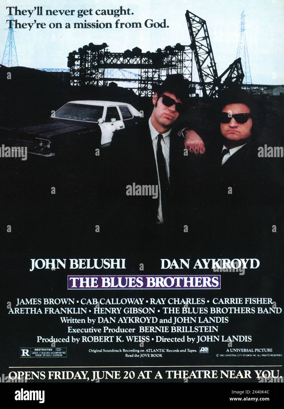 1980 The Blues Brothers movie poster with John Belushi and Dan Aykroyd,, dir John Landis Stock Photo