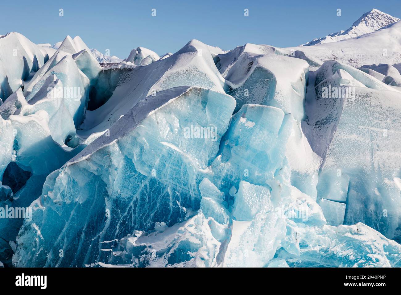 View of the blue ice formations at the Knik Glacier in Alaska; Kenai Peninsula Borough, Alaska, United States of America Stock Photo
