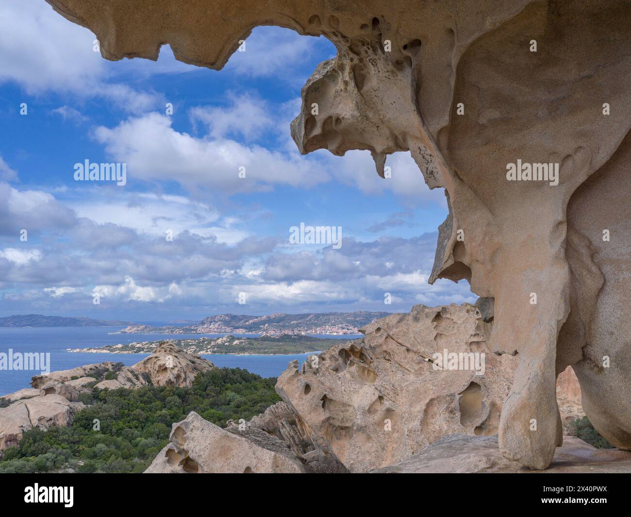 Bear rock', a rugged and eroded rock formation at Capo D'orso along the coast of Sardinia in the Mediterranean; Palau, Sassari, Italy Stock Photo