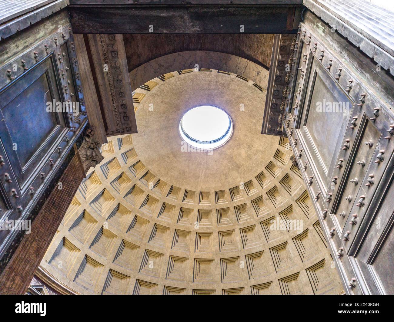 Interior detail of a decorative dome ceiling with round skylight and ...