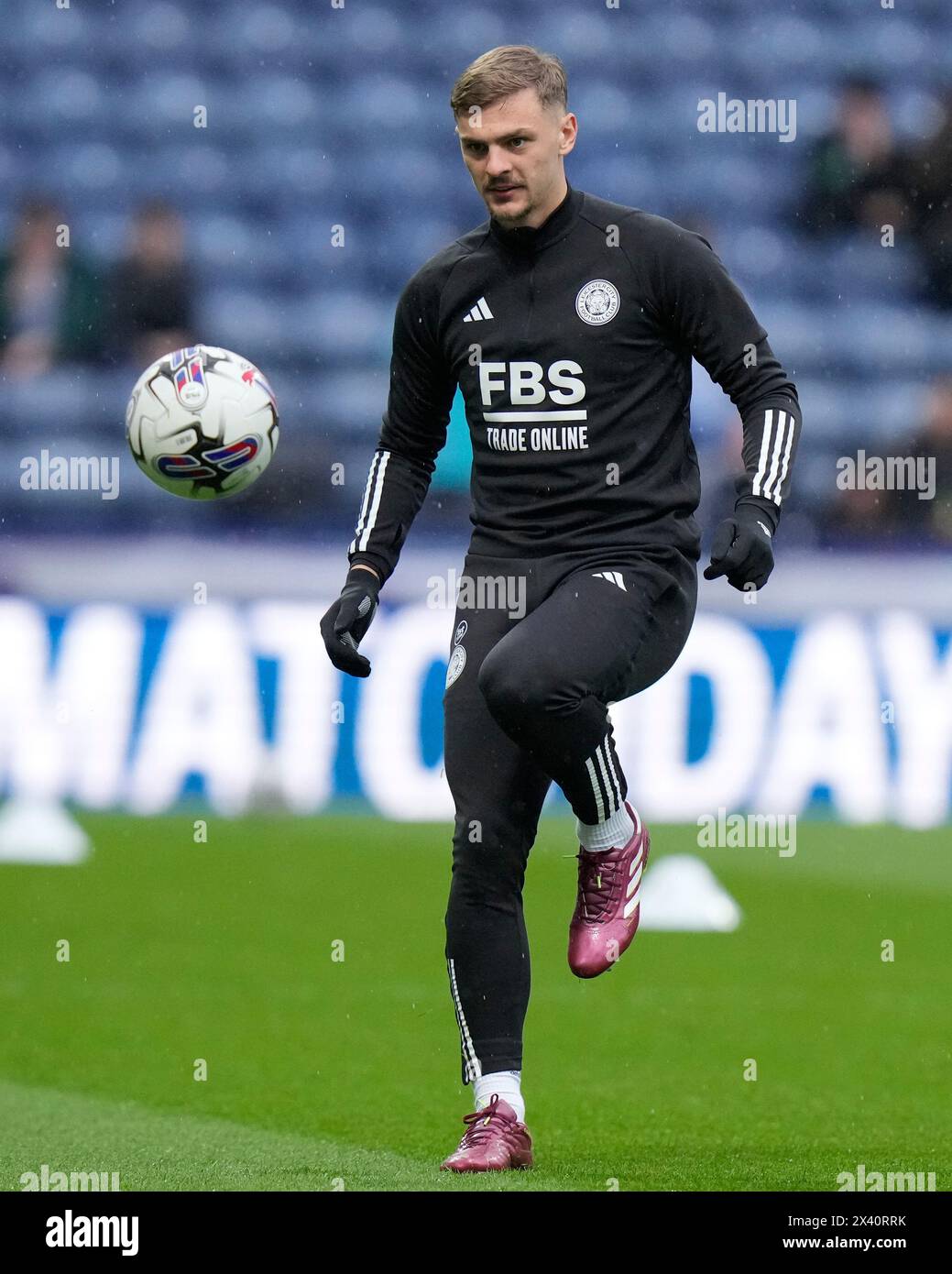 Kiernan Dewsbury-Hall of Leicester City warms up before the Sky Bet Championship match Preston North End vs Leicester City at Deepdale, Preston, United Kingdom, 29th April 2024  (Photo by Steve Flynn/News Images) Stock Photo