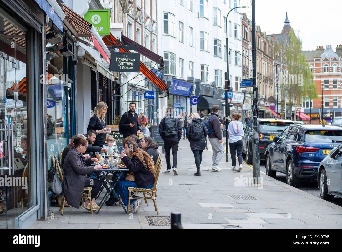 LONDON- MARCH, 30, 2024: West End Lane high street in West Hampstead, NW6, Camden. Stock Photo