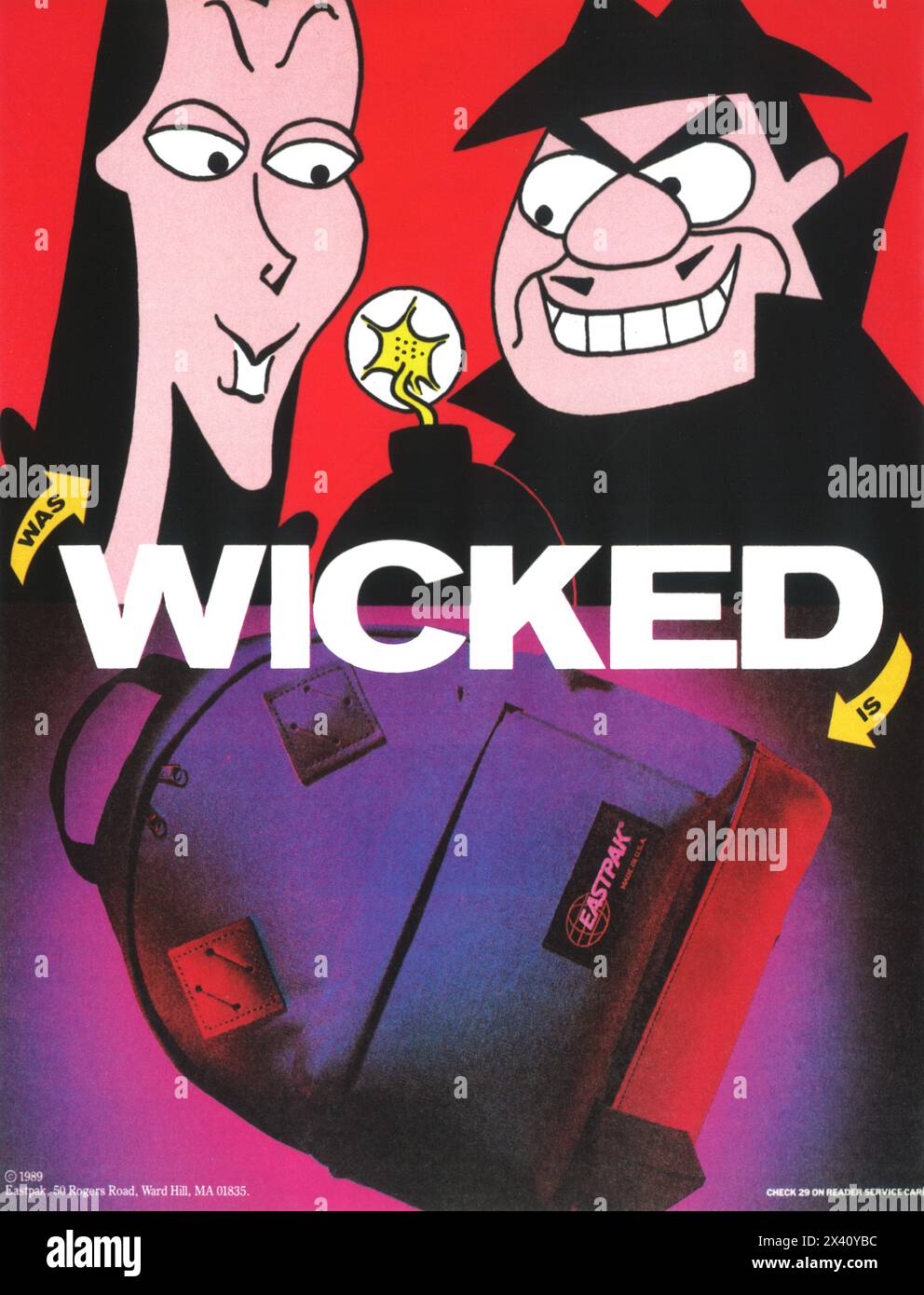 1989 Natasha & Boris Wicked Eastpak BackPack Bomb Ad Stock Photo