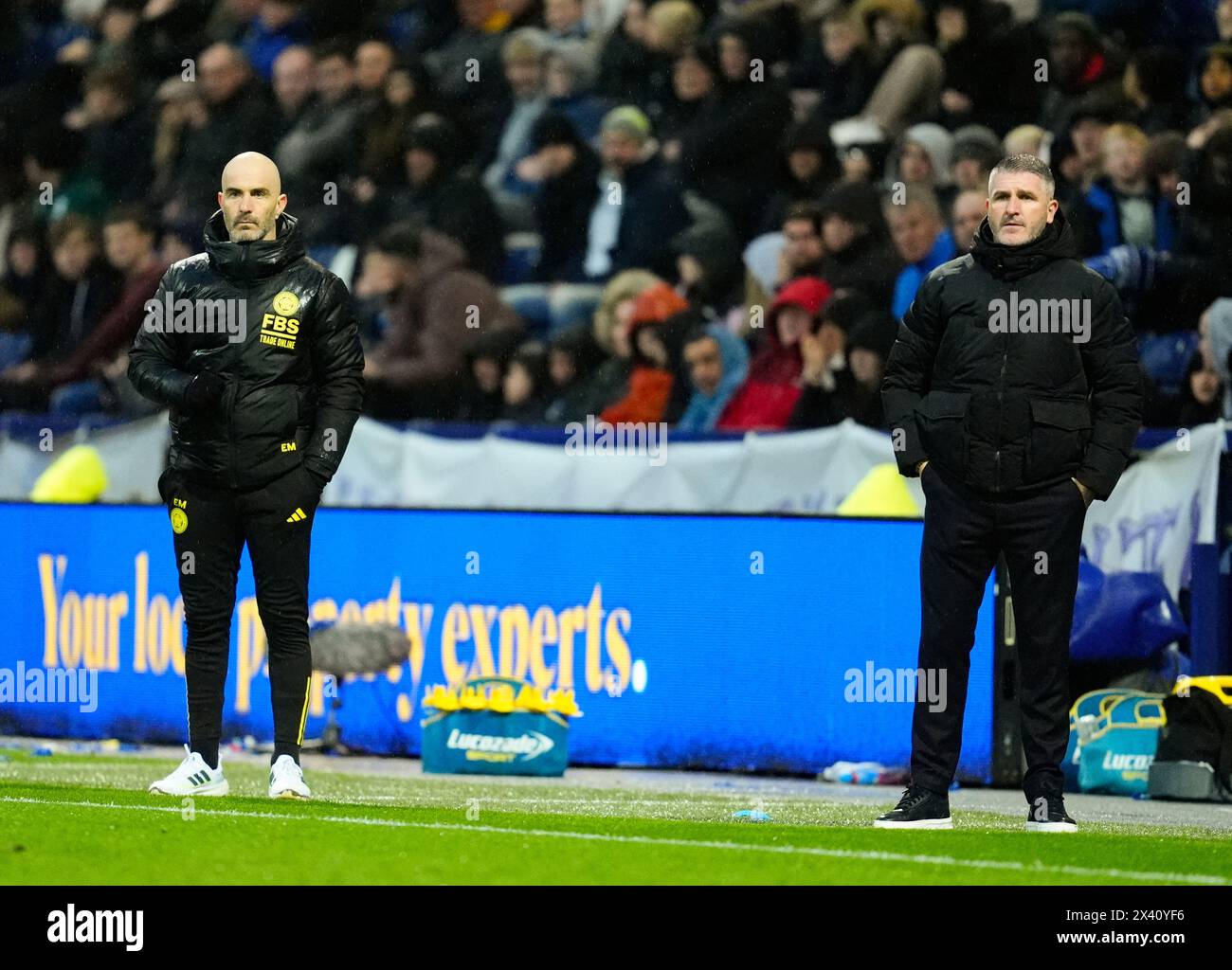 Leicester City manager Enzo Maresca and Preston North End manager Ryan Lowe on the touchline during the Sky Bet Championship match at Deepdale, Preston. Picture date: Monday April 29, 2024. Stock Photo