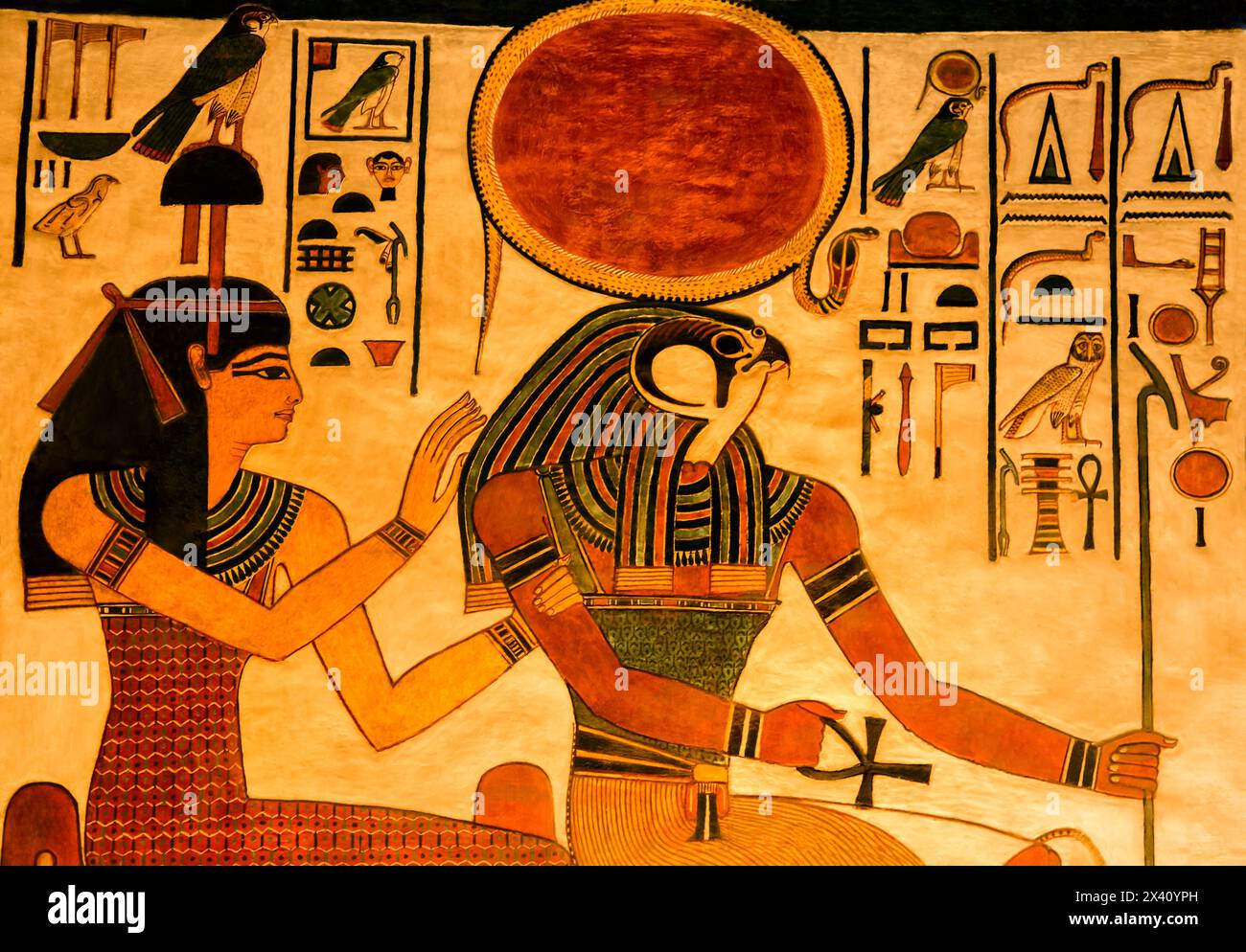 Artwork inside the Tomb of Nefertari, Valley of the Queens, depicting Egyptian gods in Egypt; Luxor, Egypt Stock Photo