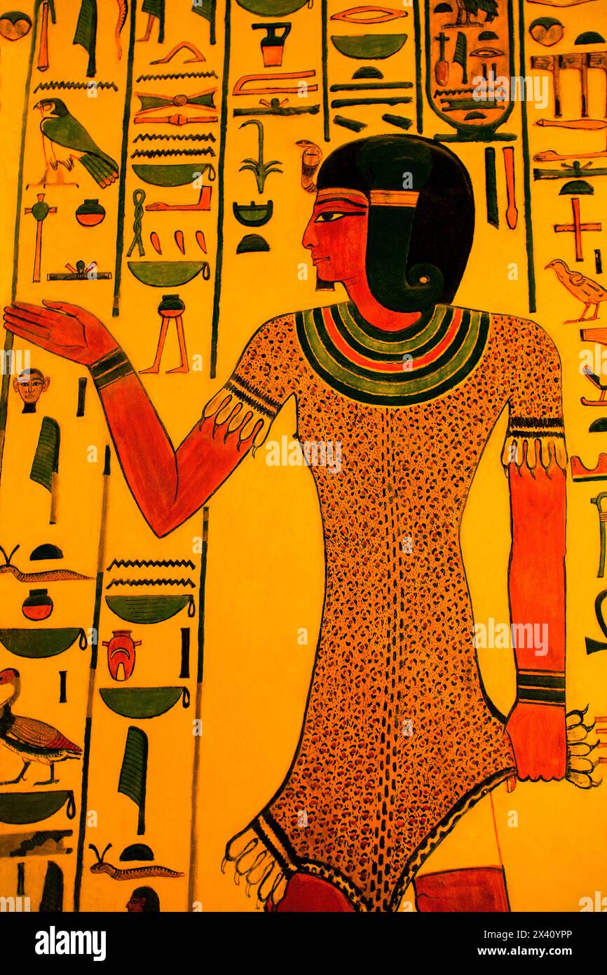 Artwork inside the Tomb of Nefertari, Valley of the Queens, near Luxor, Egypt; Luxor, Egypt Stock Photo