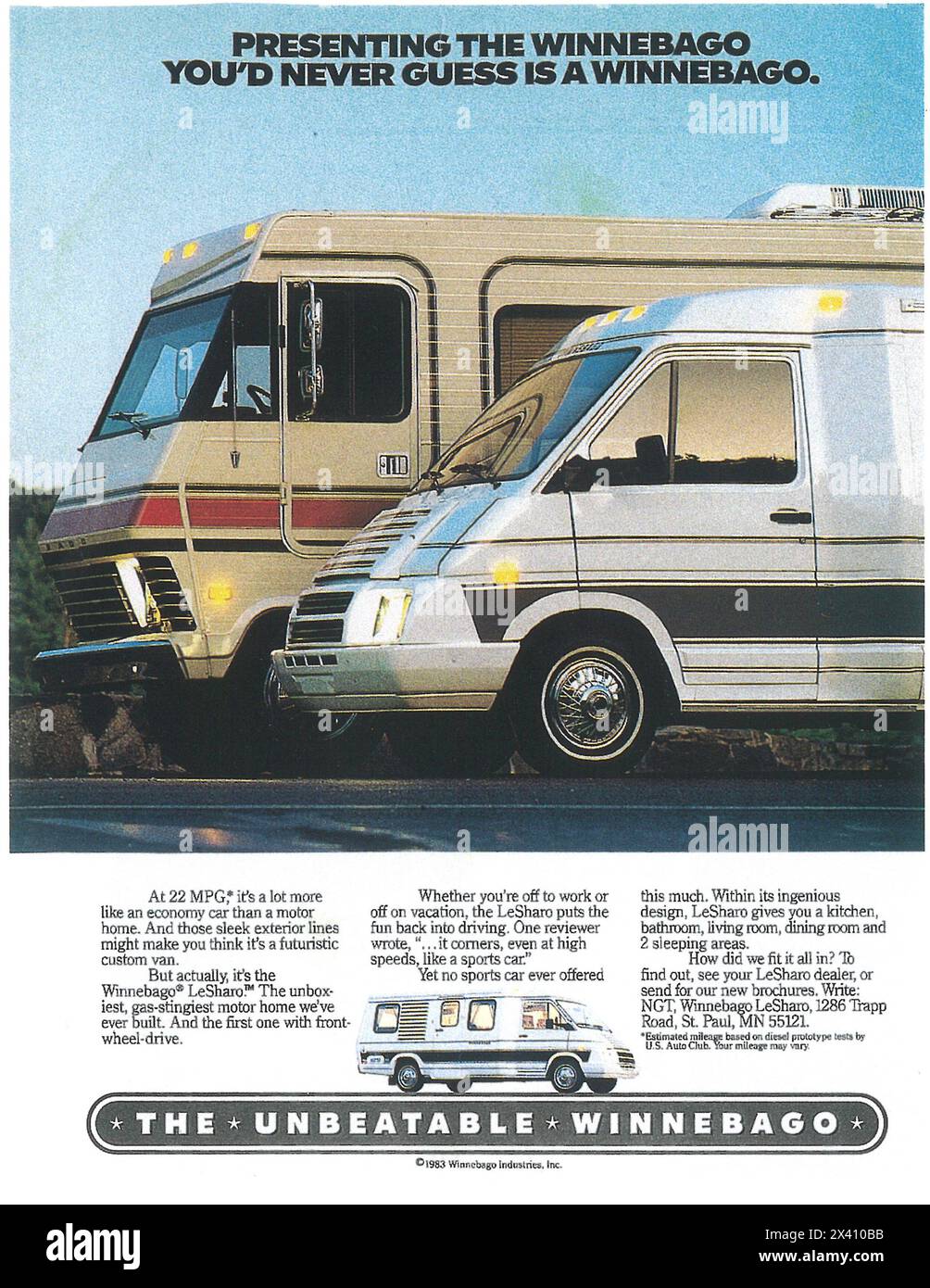 1984 Winnebago LeSharo Motor Home Ad Stock Photo