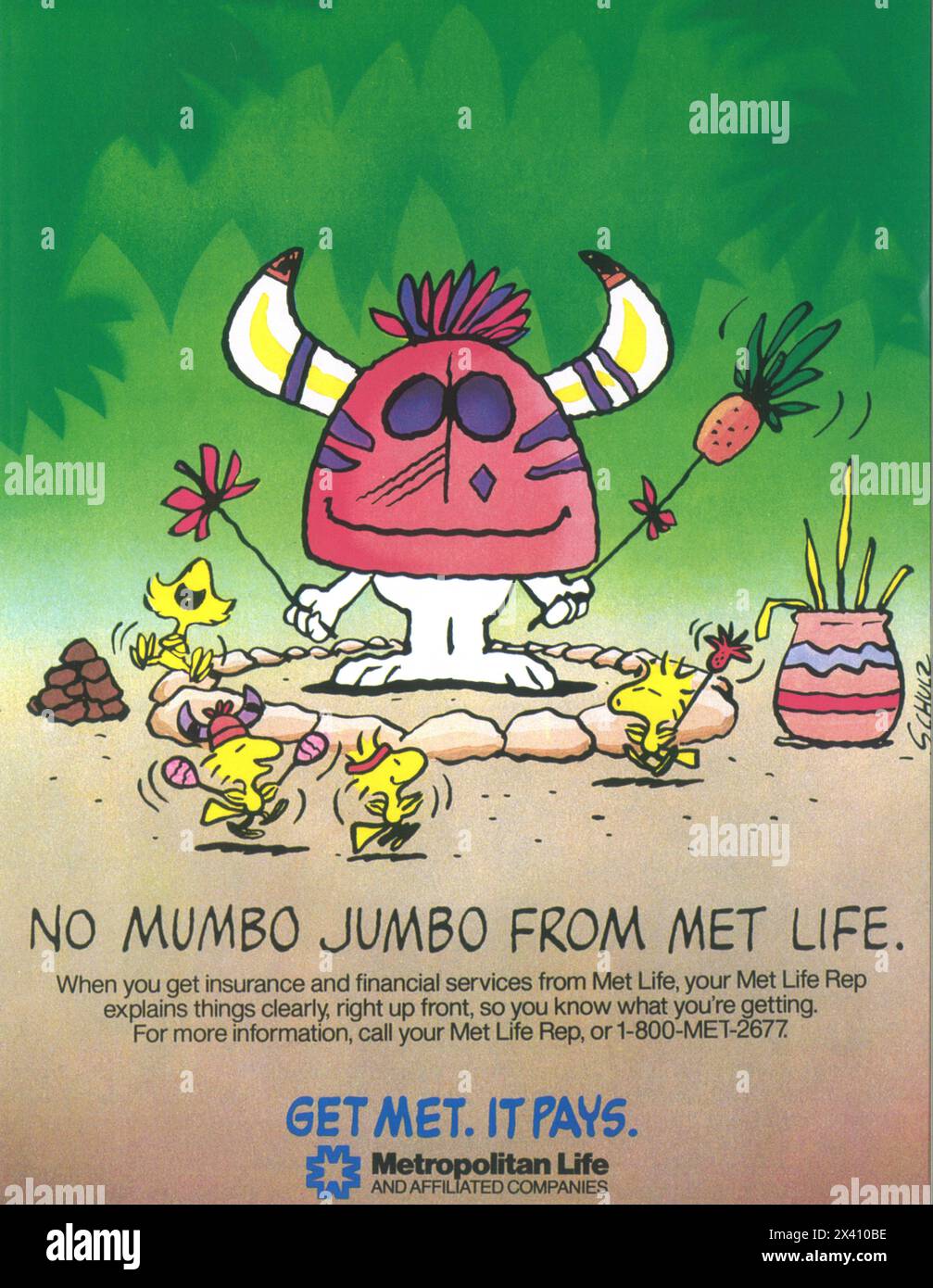 1980s Metropolitan Insurance ad -  No Mumbo Jumbo from Met life Stock Photo